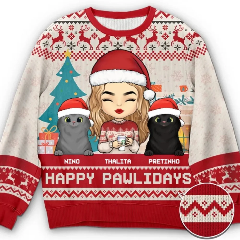 Ugly Christmas Sweater For Men Women Funny Cartoon Santa Claus Graphic Crewneck Sweatshirt Tops New Year Holiday Pullovers