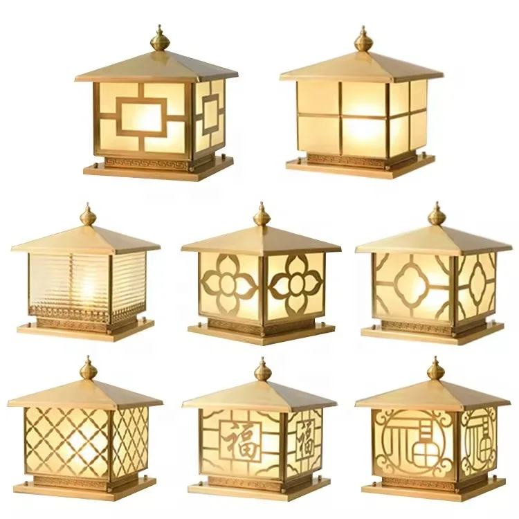 LED lane Pillar Lights, Copper Multi-color Patterned Glass Guardrails, Outdoor Waterproof Pillars, City Gate Pillar Lights