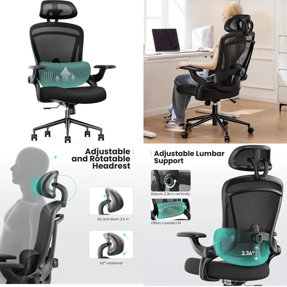 

Ergonomic High Back Mesh Office Chair with Adjustable Headrest and Lumbar Support for Swivel Desk Use