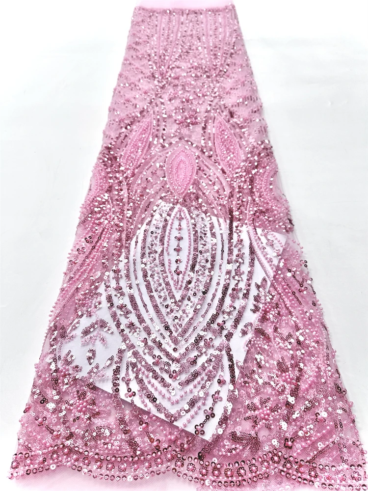 Luxury Sequins African Lace Fabric 2024 High Quality Nigerian Wedding Bridal Embroidery French Tulle Mesh Sewing 5 Yards ShiT