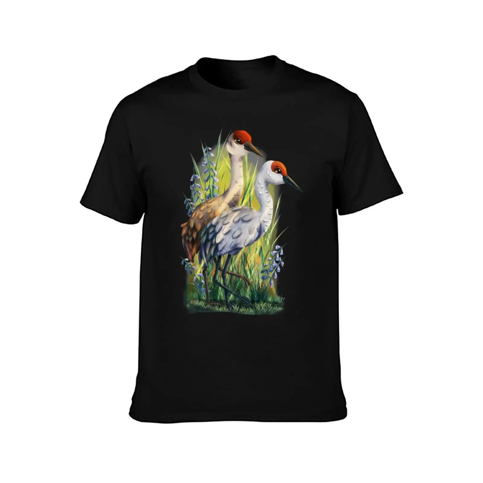 Sandhill Crane Illustration T-Shirt Lightweight Sport Basic T-Shirt