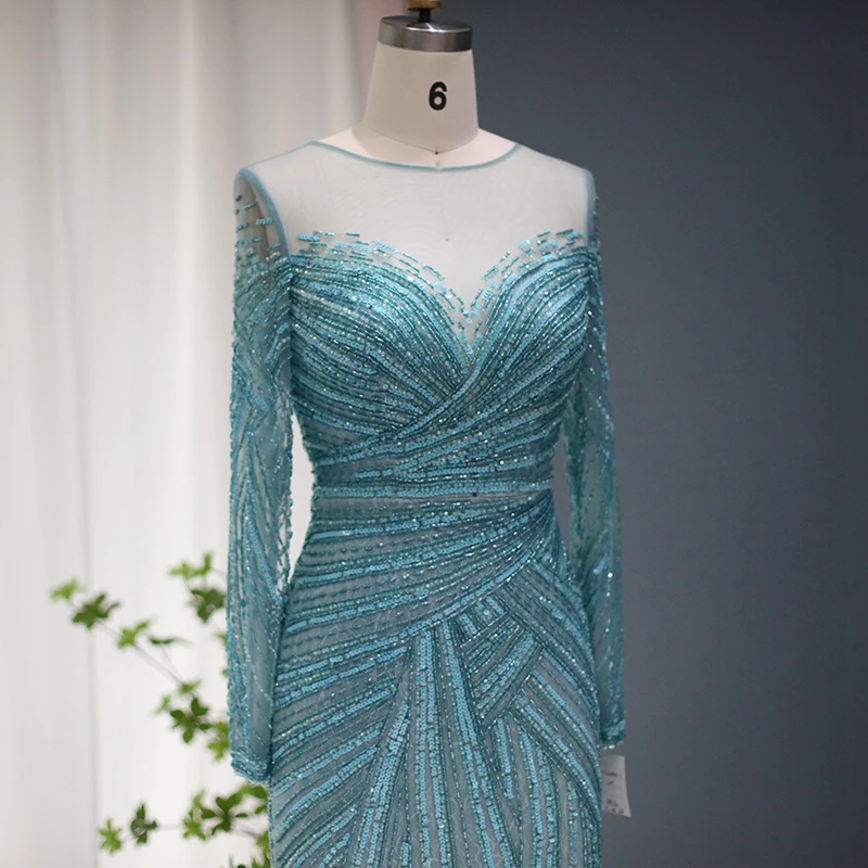 شارون سعيد فساتين سهرة فاخرة بحورية البحر باللون الأزرق في دبي للنساء لحفلات الزفاف بيضاء بأكمام طويلة فساتين حفلات رسمية SS306 مخصصة