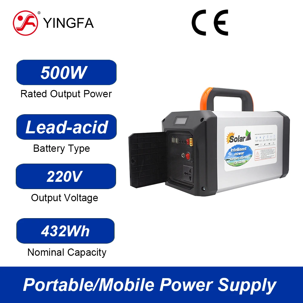 YINGFA 220V 500W 432Wh Solar Self-Driving Camping Backup Power Outage Emergency Home Outdoor Energy Storage Mobile Power Supply