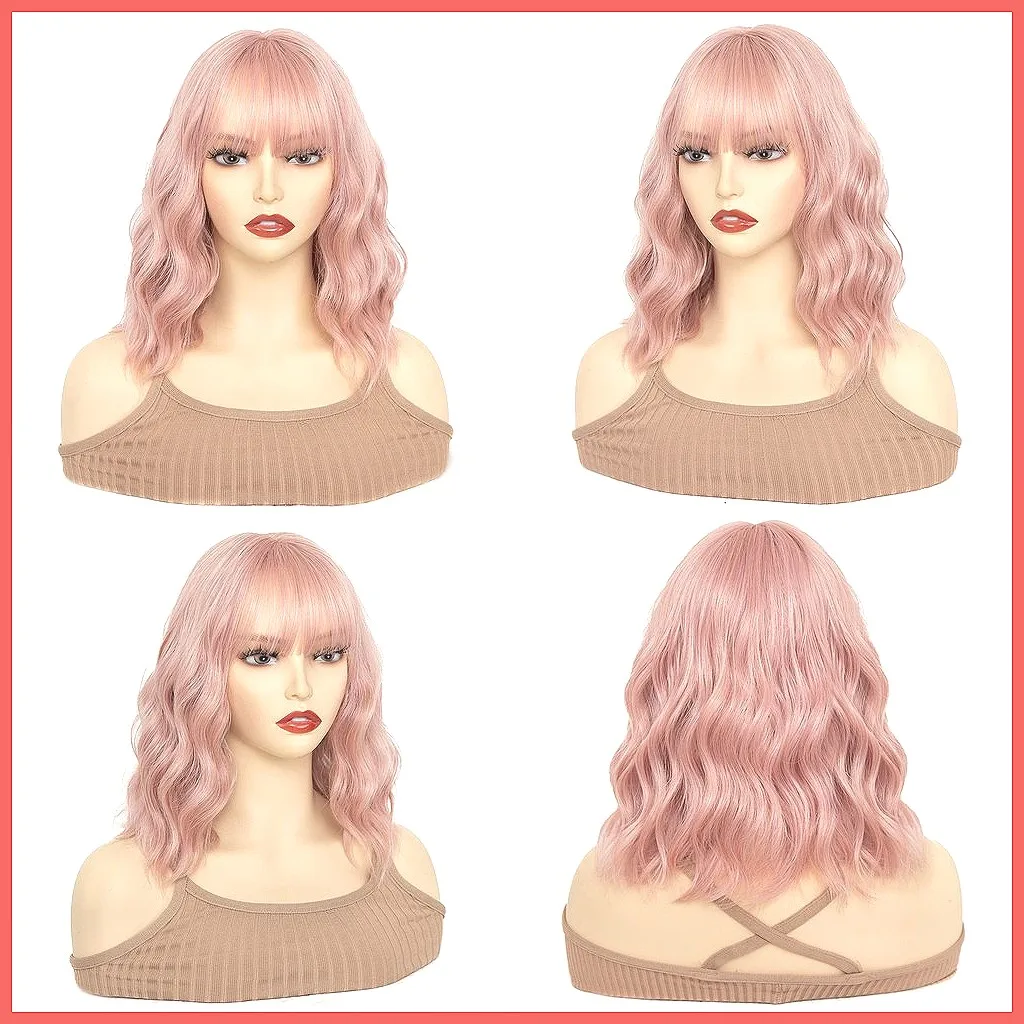 

Розовый волнистый парик с кружевной передней частью для женщин, термостойкие синтетические волосы с естественным видом, гламурный объемный парик для повседневного использования и косплея