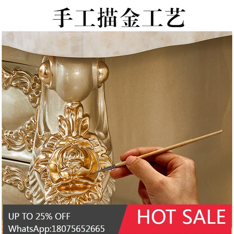 HLZ European Style Coffee Table TV Cabinet Set Marble Floor Cabinet Living Room Solid Wood American Champagne gold Furniture Set