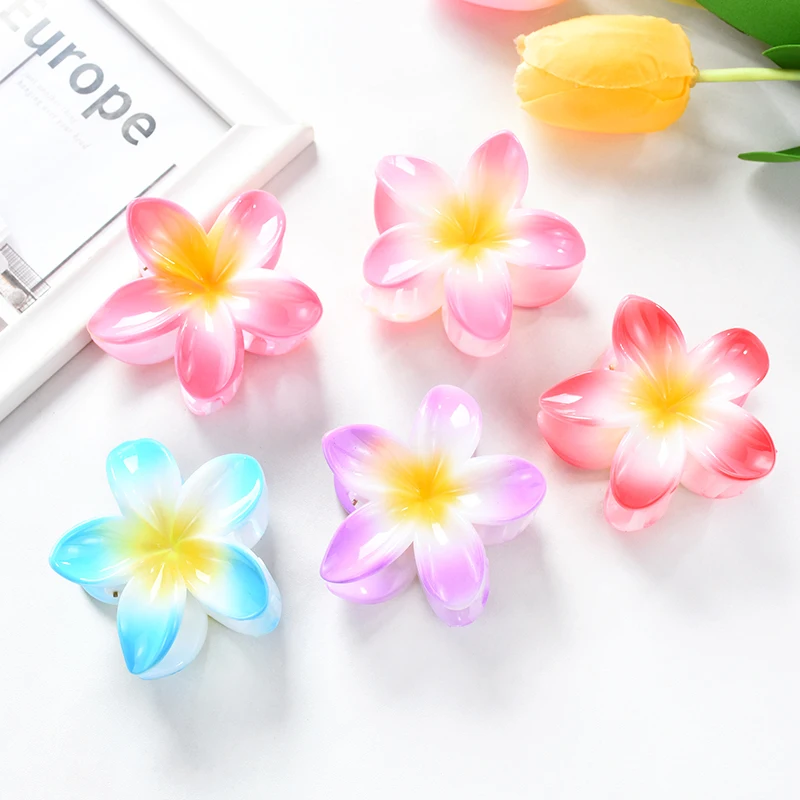 2Pcs 8CM Hawaiian Flowers Hair Clip Claw Headwear Accessories Acrylic Hairpin Crab Summer Birthday Party Decoration Wedding Gift