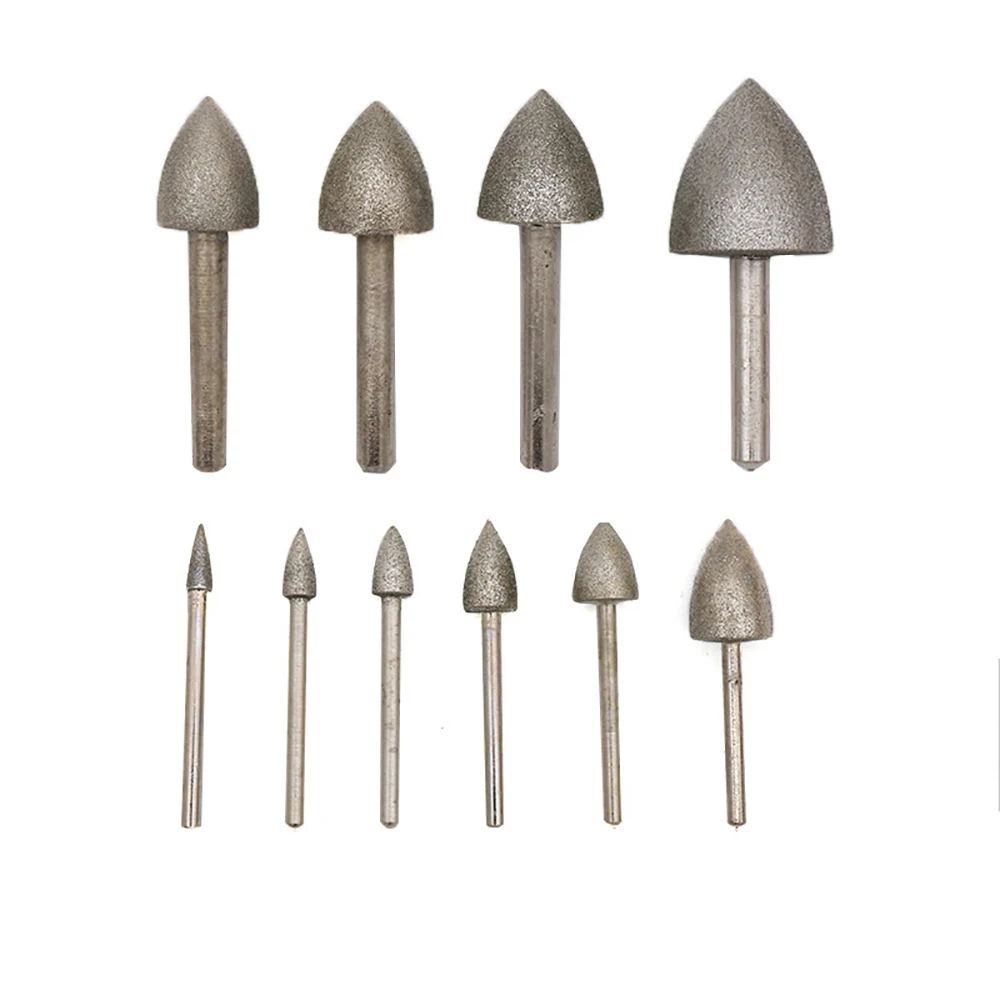 4-25mm Diamond Burr Grinding Bit 3mm/6mm Shank Diamond Grinding Head Bits Burrs Metal Stone Jade Engraving Carving Tools
