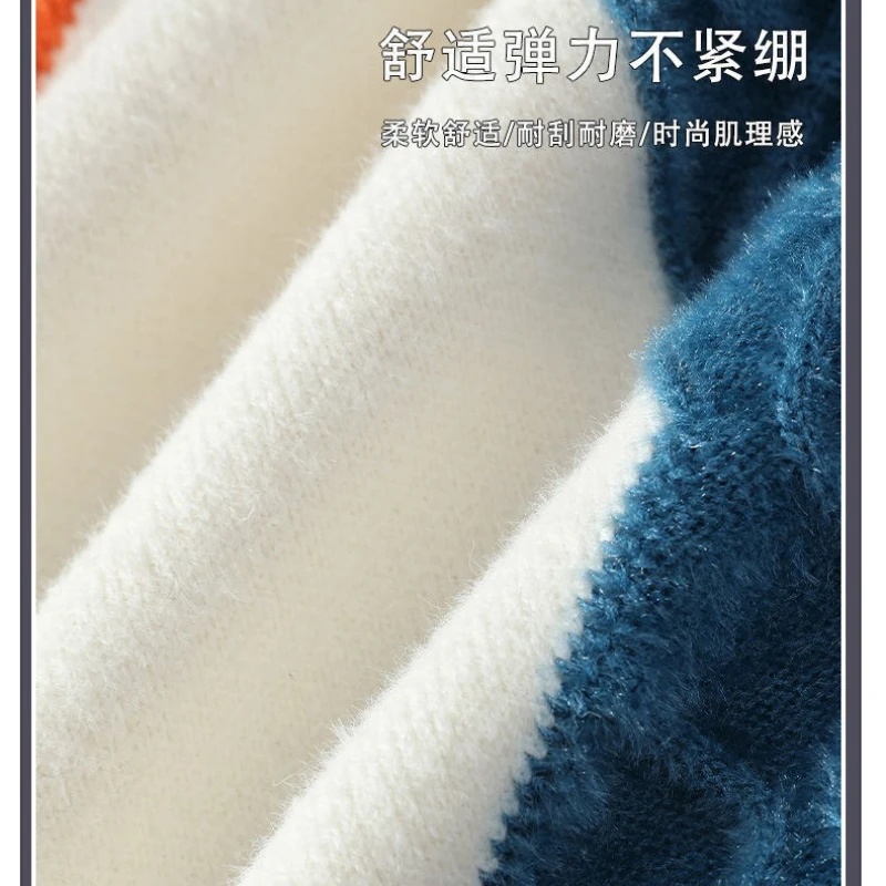 Youth Knitted Sweaters Man Patchwork Loose Streetwear Tops High Quality Casual O Neck Warm Winter Knitting Plullovers in Velvets