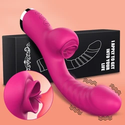 Powerful 2 In 1 Dildo Vibrator Female Tongue Licking Clitoris Stimulator G-Spot Massager Women Masturbator Goods for Adults 18+