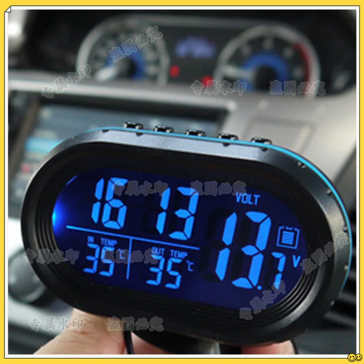 Multifunctional car temperature clock voltmeter, car thermometer, electronic clock, car luminous clock