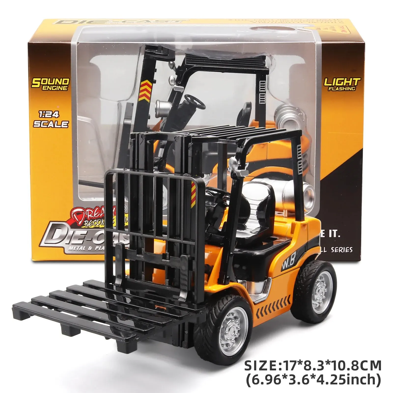 1:24 Scale Alloy Construction Forklift & Crane Toy Model with Retroactive Motion & Sound & Light Effects - Ideal for Kids\' Play