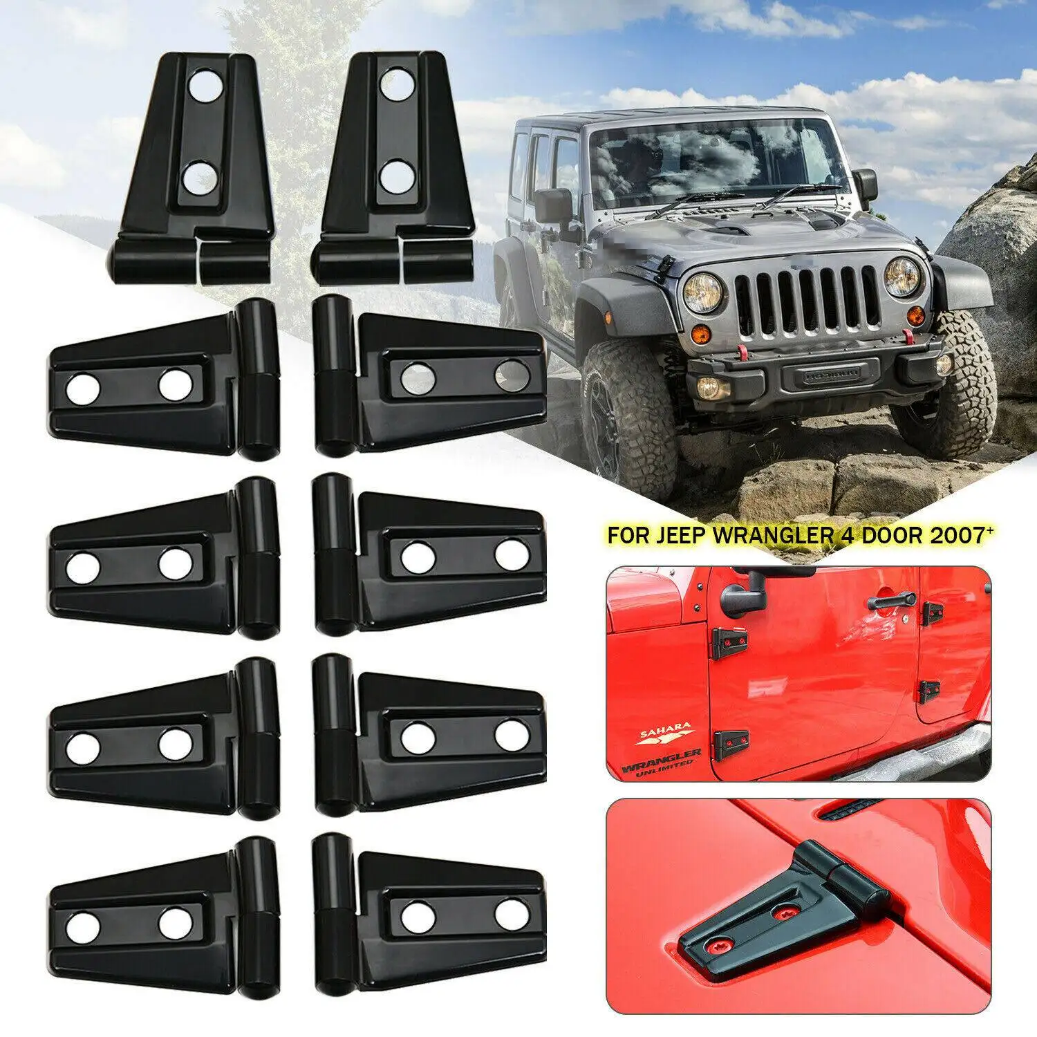 #91R 10X Hood & Door Hinge Cover For 2007-2017 Jeep Wrangler Jk Jku Car,Hood & Door Hinge Cover,(ABS)