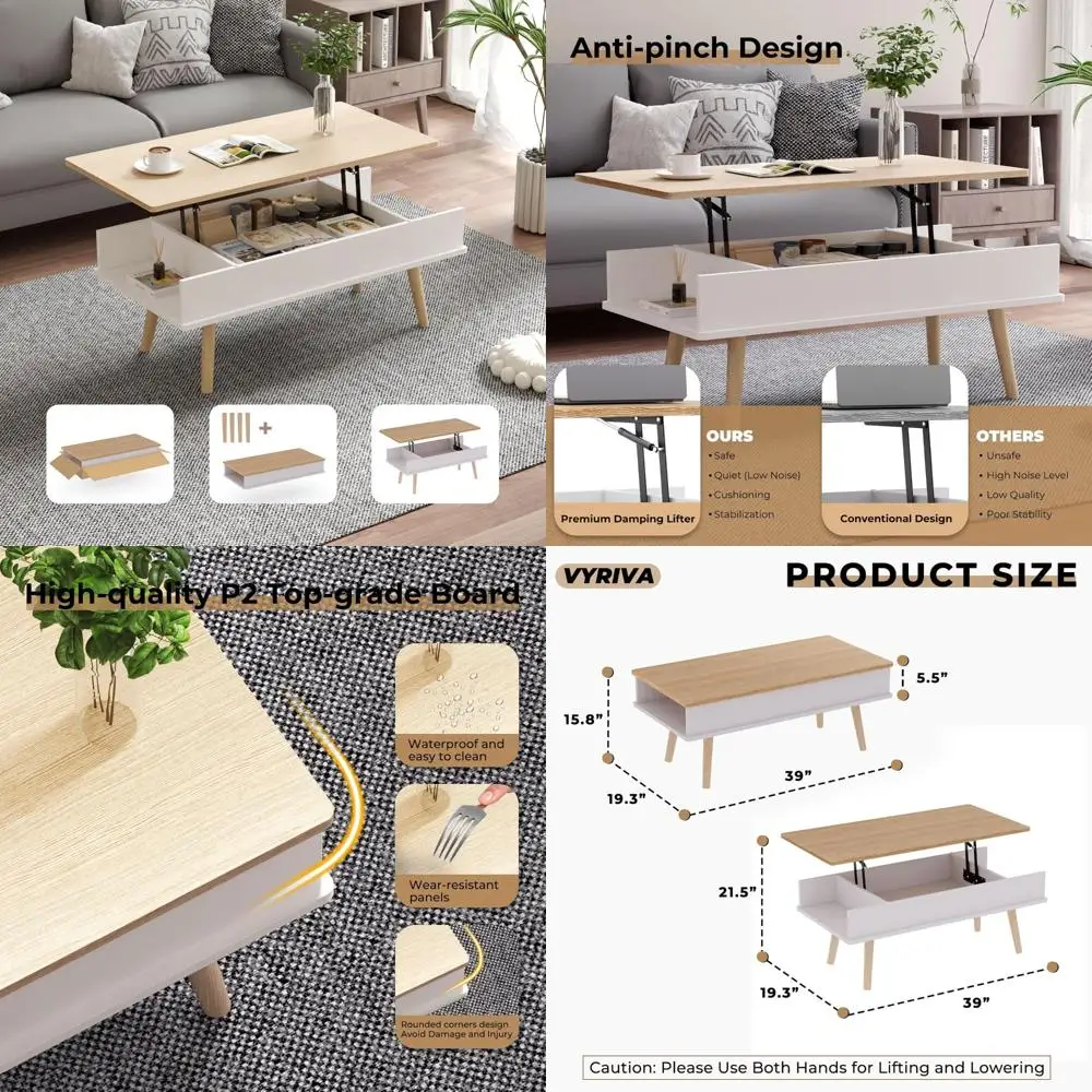 

Rising Coffee Table with Easy Lift Top and Large Storage Space
