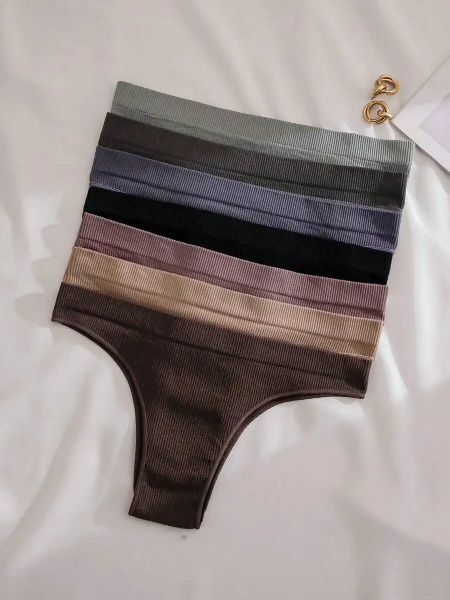 

7 Pieces Seamless Ribbed Triangle Panties For Women