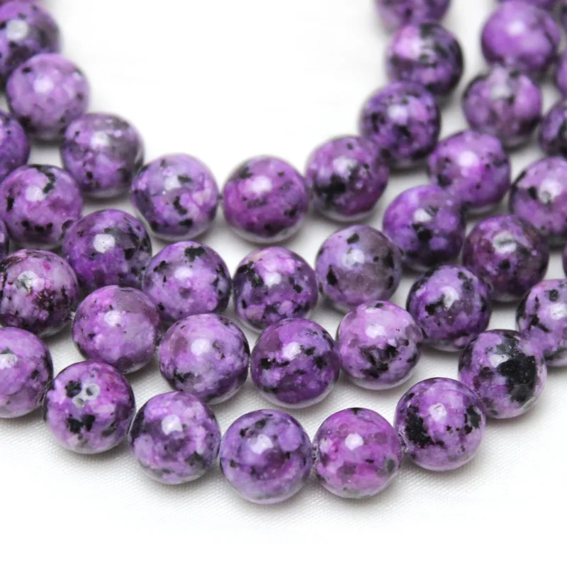 Natural Stone Beads Purple Jaspers Black Spot Round Loose  Spacer Beads For Jewelry Making DIY Charm Bracelet Accessories 8mm