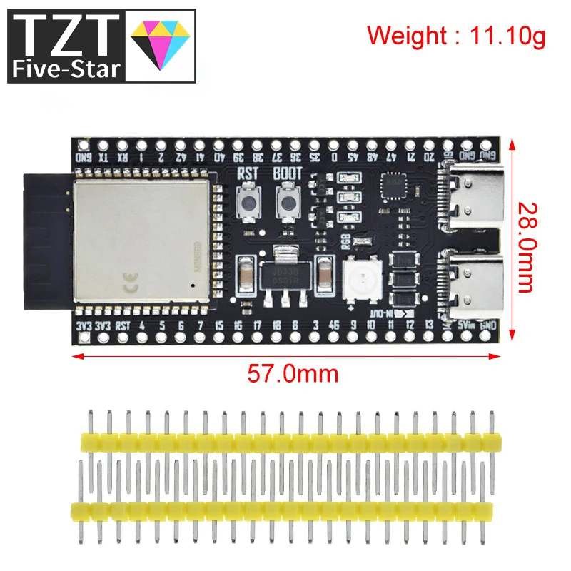 TZT-ESP32-S3-DevKitC-1 WiFi compatible con Bluetooth, placa de desarrollo de malla BLE 5,0, ESP32, módulo inalámbrico N16R8, ESP32-S3