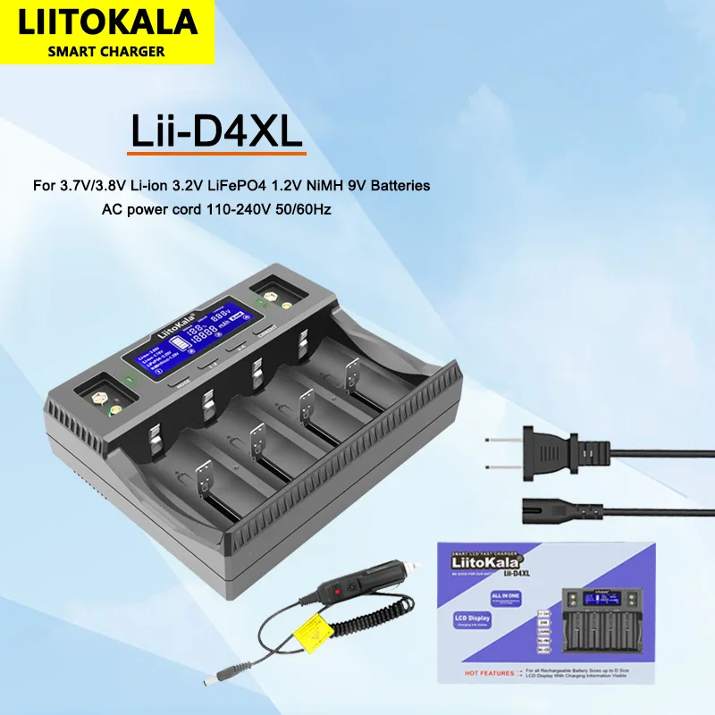 Liitokala Lii-D4XL Battery Charger for 18650 D NiMH LiFePO4 Li-ion 3.7V 1.2V 3.2V 9V 26650 14500 26700 18350 AA AAA image 6