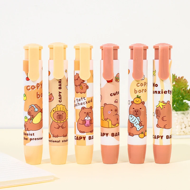 Creative Cute Capybara Press On Erasers Cartoon Kawaii Retractable Rubber Pencil Erasers For Kids Students Writing Drawing