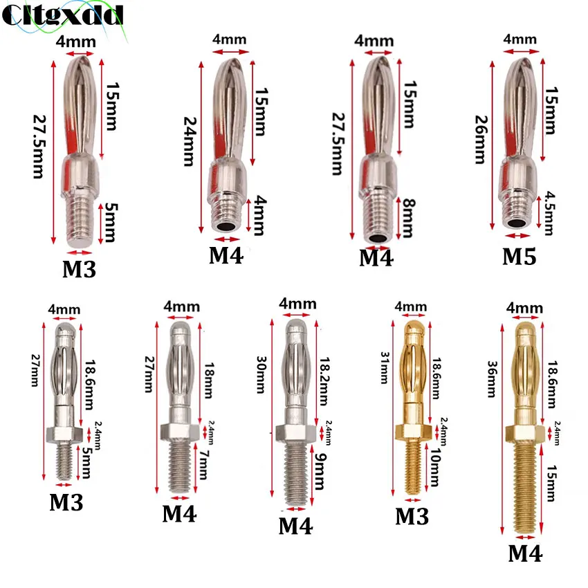 10Pcs 4mm Lantern Type Banana Plug M4 M3 M5 Thread Male Connectors Audio Plug Solderless Electric DIY Gold-plating Electroplate