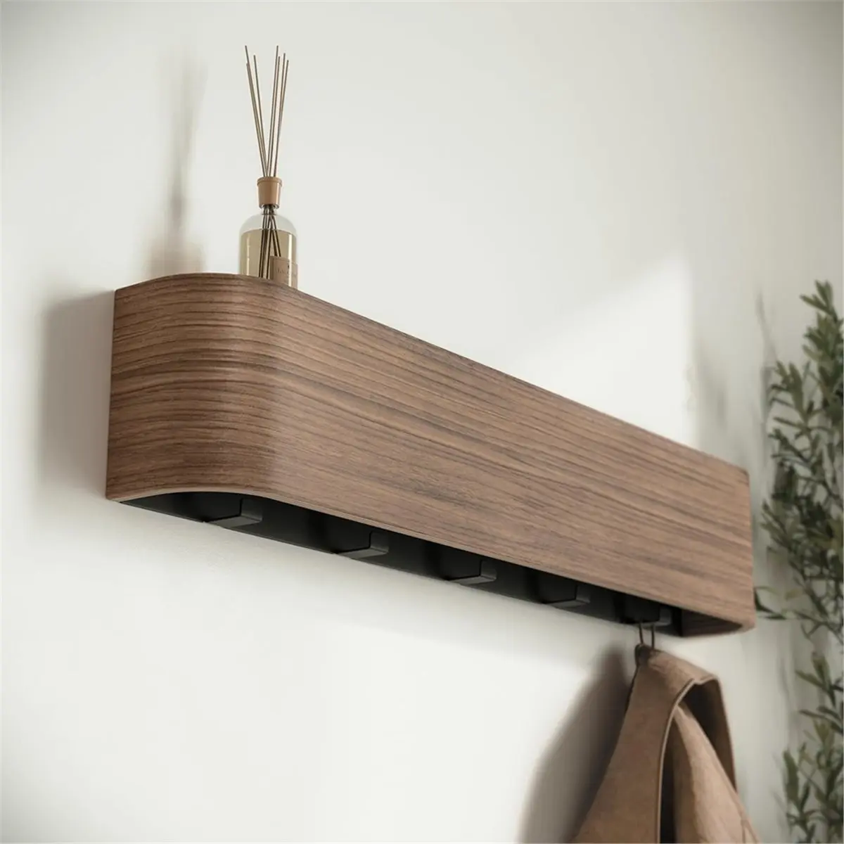 2026 New Coat Rack Wall Mount with Hidden Hook Modern Key Holder Wood Entryway Hooks with Shelf for Bedroom Kitchen Hallway