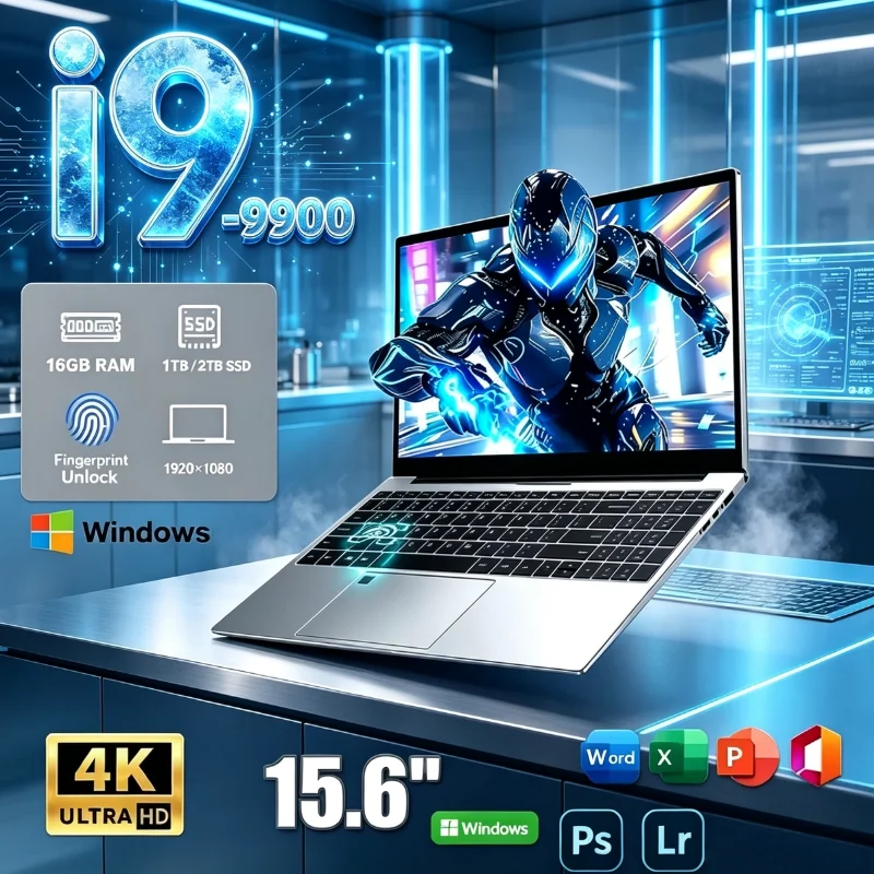 Ultra Slim 15.6 Inch Gaming Laptop Intel i9 9900 8C 16T 5GHz 32GB RAM 512GB 1TB 2TB SSD 1920x1080 Office Pro Max Unit