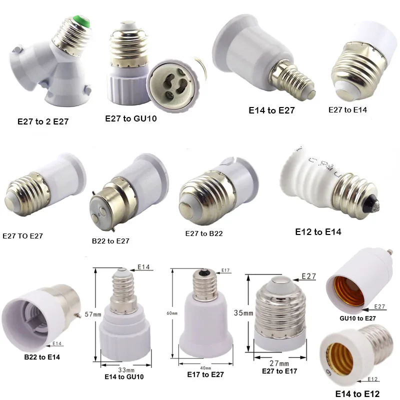 

E27 e14 e12 to E27 E14 GU10 B22 e17 e12 Lamp Base LED Corn Bulb Light Holder Converter Socket AC power Adapter Conversion