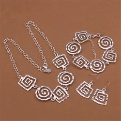 Wholesale Silver Plated jewelry set fashion female charm European style square thread necklace bracelets Dangle Earrings S431