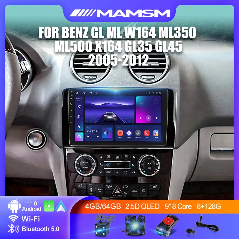 

9" Android 12 Car Radio For Benz GL ML W164 ML350 ML500 X164 GL35 GL45 2005 - 2012 Multimedia Player 2Din Navigation GPS DSP DVD