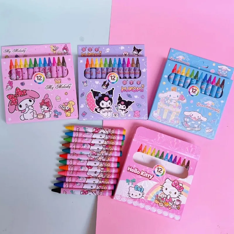 

12 цветов, карандаш для рисования Hello Kitty Kuromi, мультяшный карандаш Cinnamoroll My Melody, масляная пастель, школьные принадлежности для изобразительного искусства, подарки для детей
