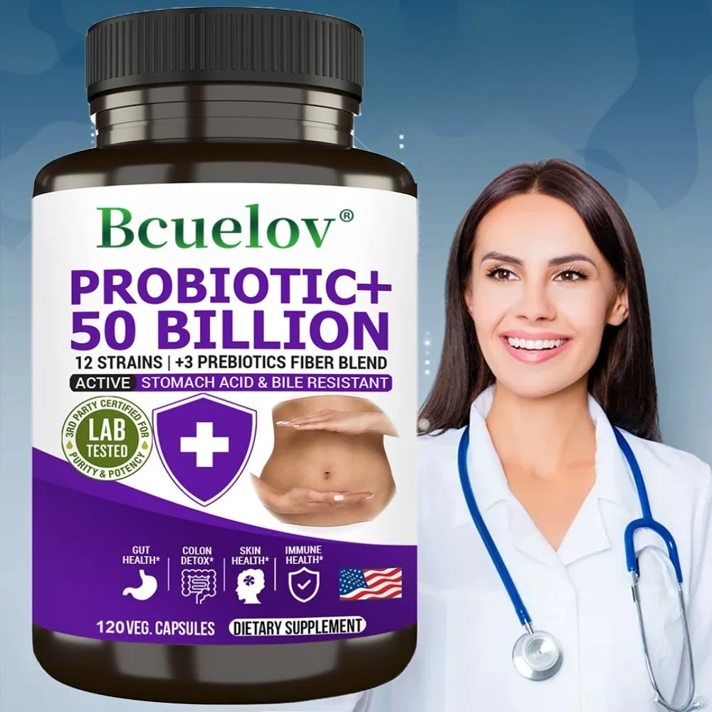 Probiotics 50 Billion CFU - Good for Gut Health, Relieves Bloating, Improves Mood and Relaxation, 120 Capsules