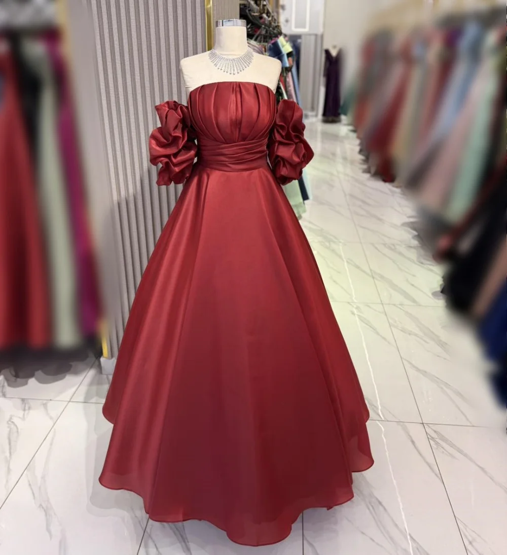 맞춤형 Organza Pleat A 라인 레드 롱 드레스 맞춤형 행사 현대적인 스타일 우아한 파티 드레스 댄스 파티 매력적인 고품질