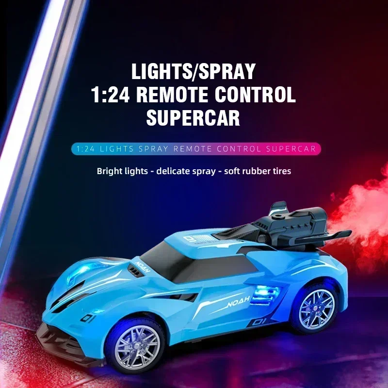 

1/24 2.4G RC Spray Stunt Racing Car Remote Control Supercar With LED Light Smoke Electric Toy For Boy Truck Vehicle Kids Gifts