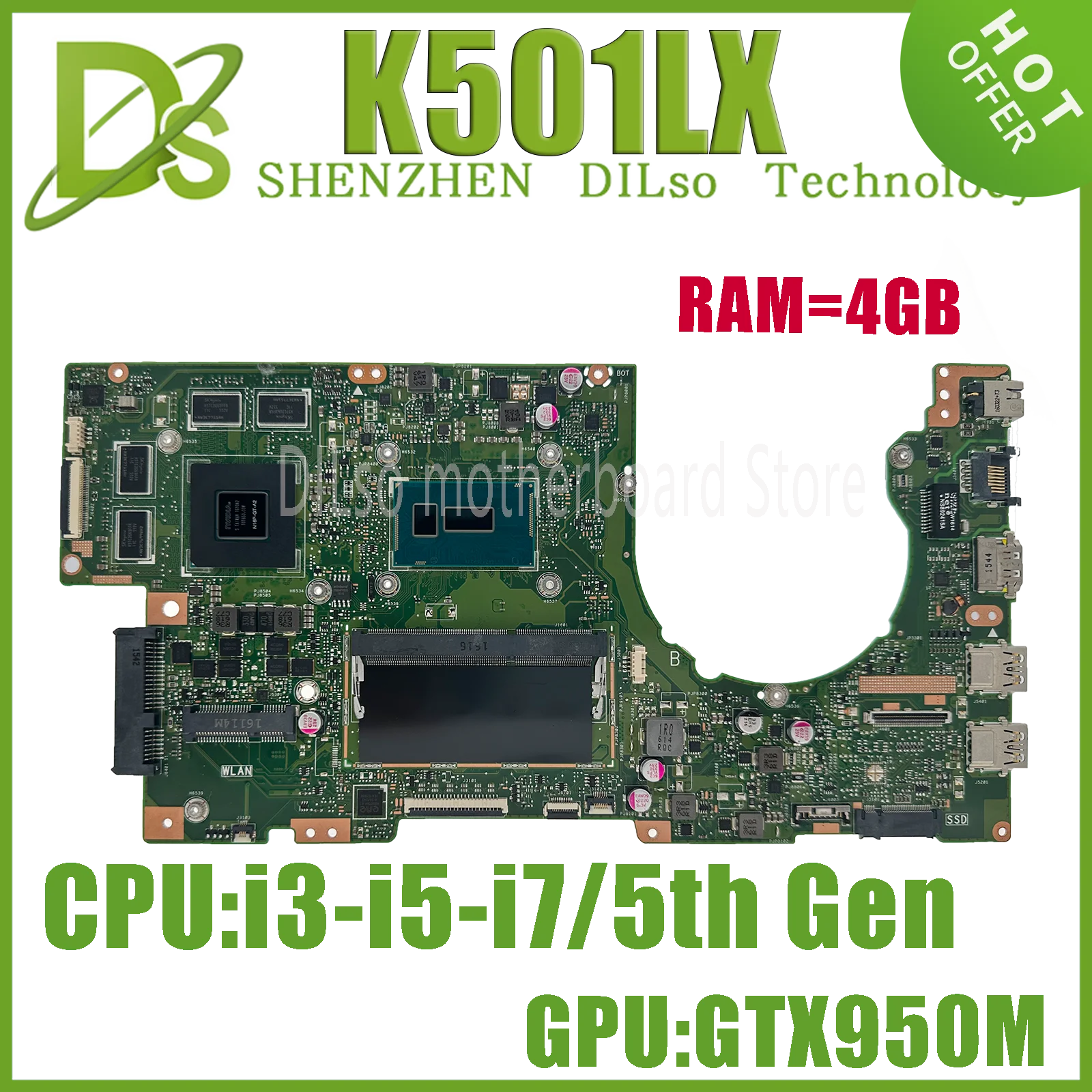 

KEFU K501LX Laptop Motherboard For ASUS K501LB K501L A501L V505L Mainboard CPU I3 I5-5200U I7-5500U GT940/GTX950M 100% Working