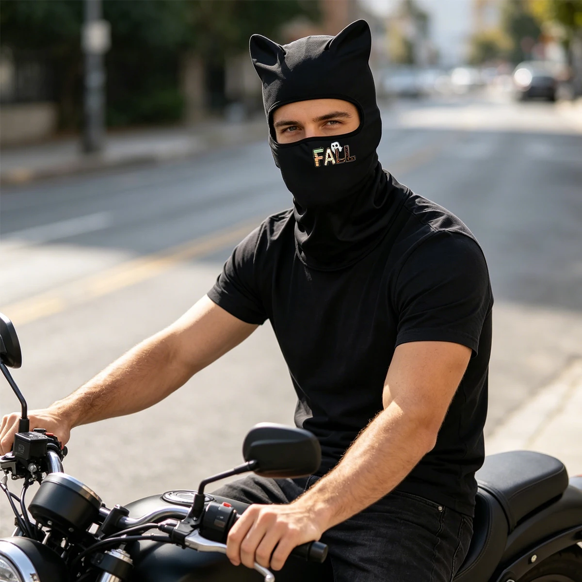 Halloween Cat Ear Balaclava Face Mask Print Design,Lightweight Stretchy Windproof Full Head Neck Cover, Ski Mask Halloween Party