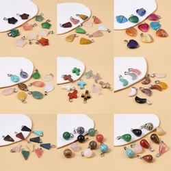 5pc Natural Stone Pendant Cross Shape Rose Quartz Opal Turquoises Making for Women Jewelry Necklace Earring Reiki Healing Gift