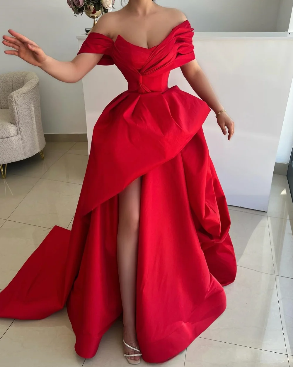 

Customized Formal Classic Pleat Draped A-line Off-the-shoulder Long Dresses Bespoke Occasion Dresses Matching Sizes Available