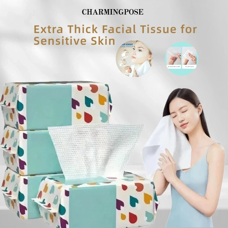 100PCS Premium Cotton Face Towels | Ultra Soft Makeup Removing Pads | Extra Thick Facial Tissue for Sensitive Skin