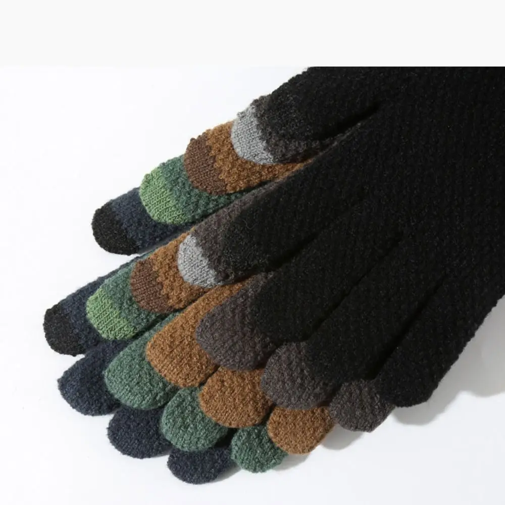 New Warm Winter Knitted Gloves Windproof Solid Color Touch Screen Gloves Thickened Cycling Gloves Men