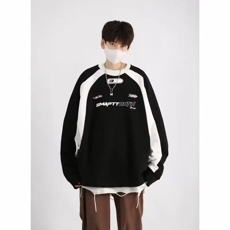 

2024 cross-border export spring and autumn new style American retro sweatshirt unisex niche loose long-sleeved splicing