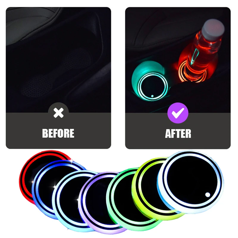 Luminous Car Water Cup Coaster Holder 7 Colorful RGB USB Charging Car Led Atmosphere Light For Universal Auto Accessories