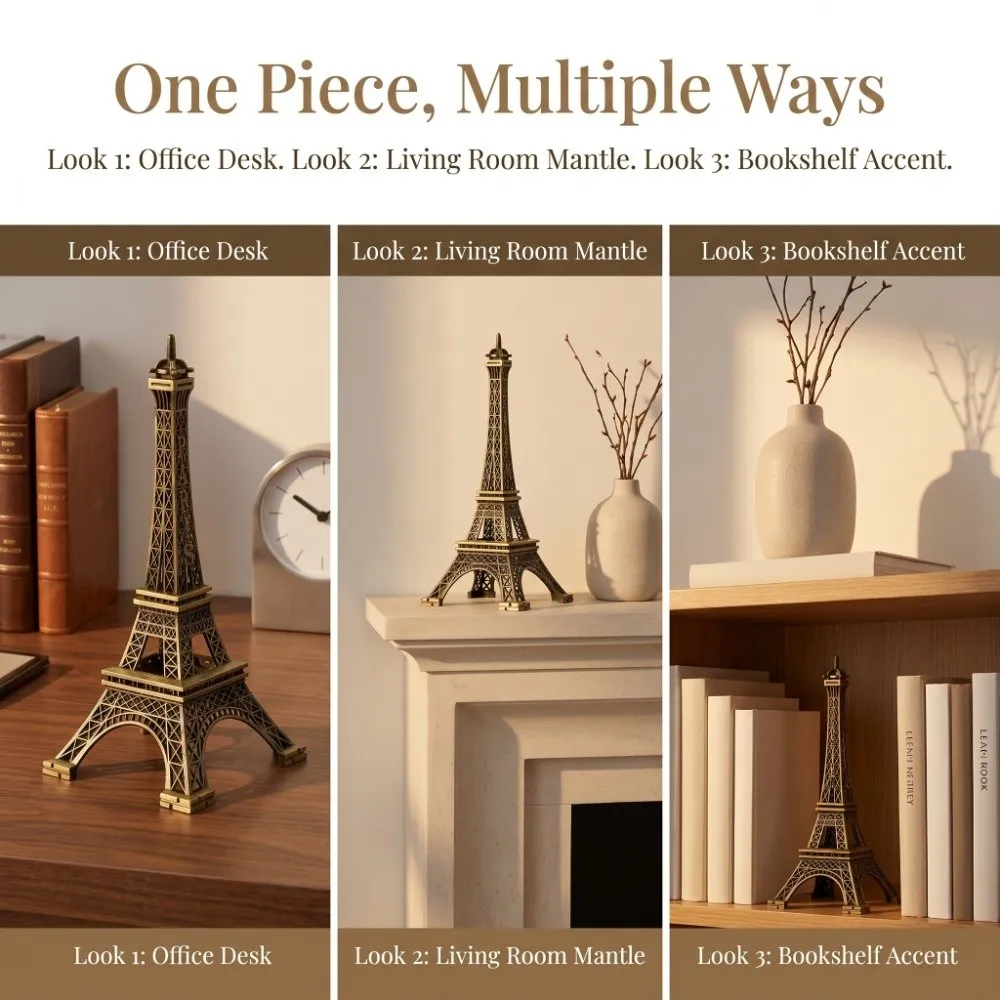 Bronze Tone Paris Eiffel Tower Figurine Statue Creative Exquisite Craft Eiffel Tower Model Stylish Miniature Replica