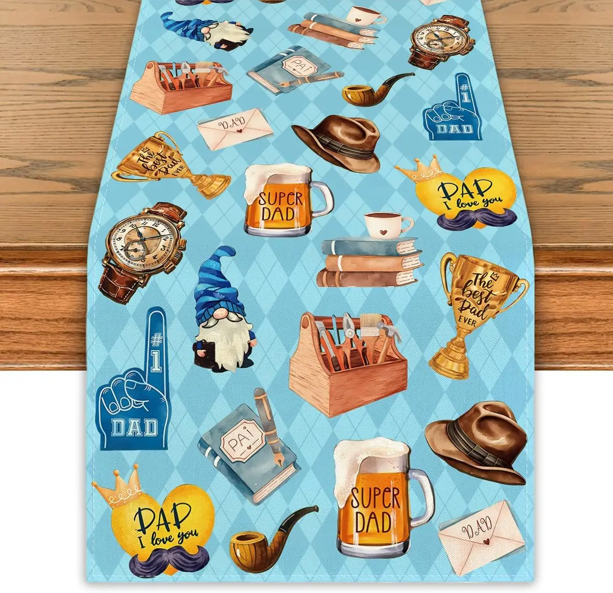 

Happy Father's Day Linen Table Runner Party Decor Reusable Kitchen Dining Table Runner for Father's Day Holiday Paty Decor