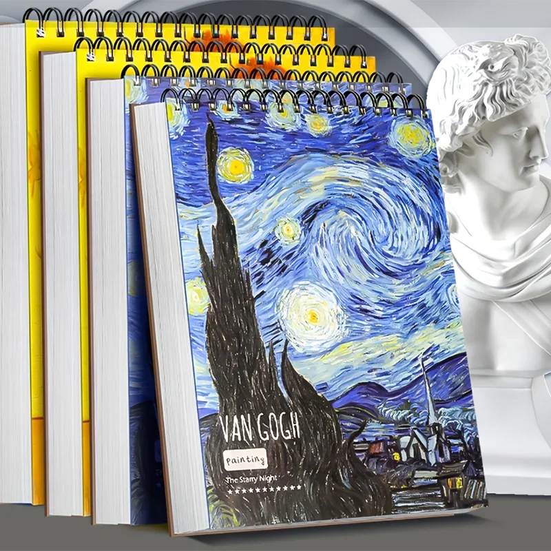 A4/8K Professional Sketchbook 160G 30 Sheets Thick Paper Classic Cover Starry Night Sunflower Watercolor Painting Art supplies