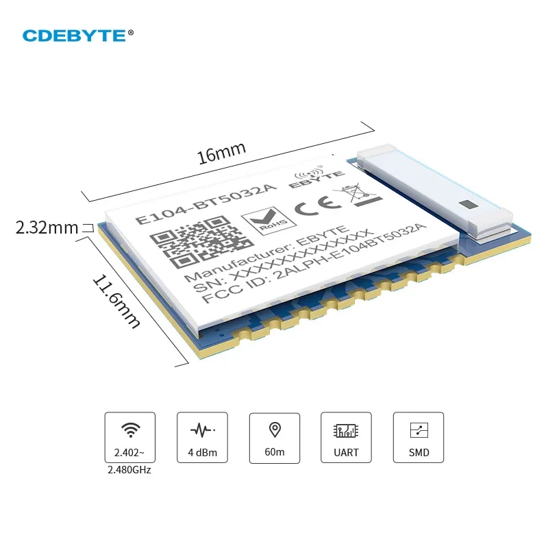 Bluetooth Transceiver Module nRF52832 Serial to BLE E104-BT5032A SMD Ceramic Antenna 4dBm BLE5.0 Wireless Transmitter Receiver