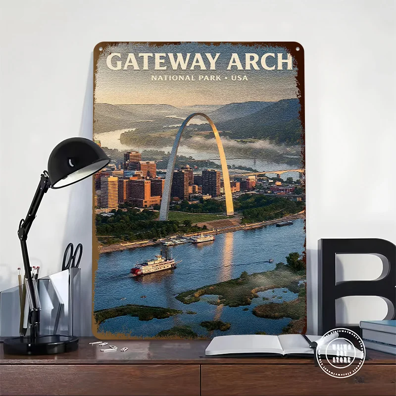 Gateway Arch National Park Metal Poster Custom Wall Art Retro Vintage Tinplate Signs for Man Cave Gamer Room Decoration At Home