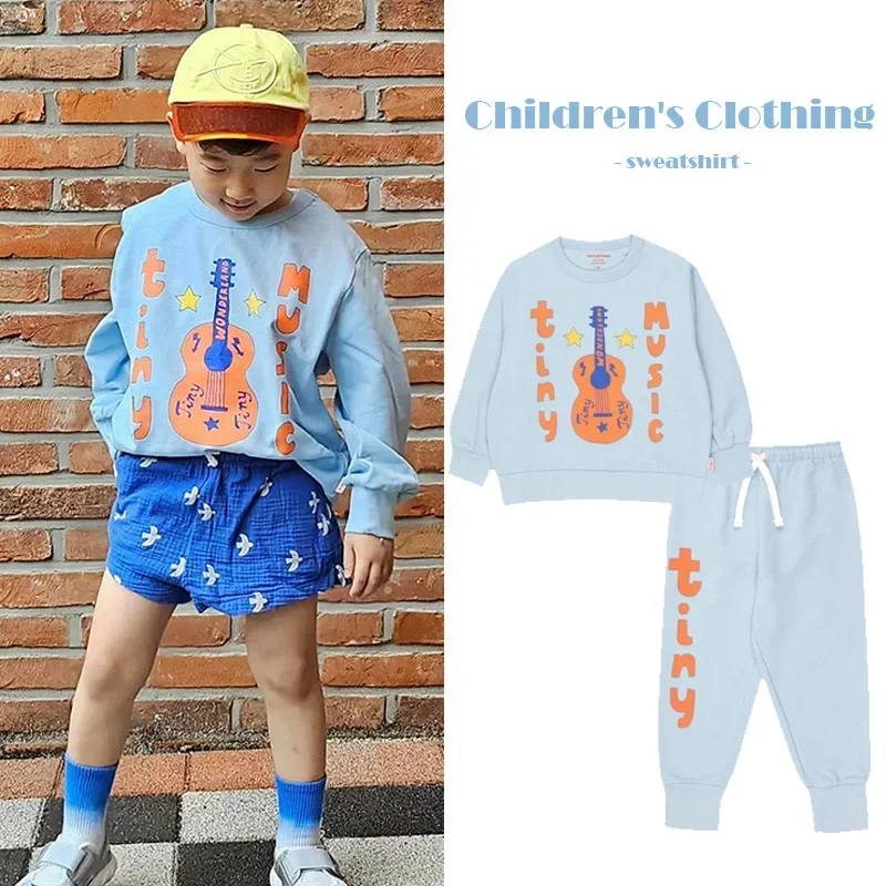 Autumn Fashion Boys Sweatshirt 2024 New Cartoon Violin Children\'s Hoodie Pants Set Baby Girl Pullover Top Children\'s Clothing