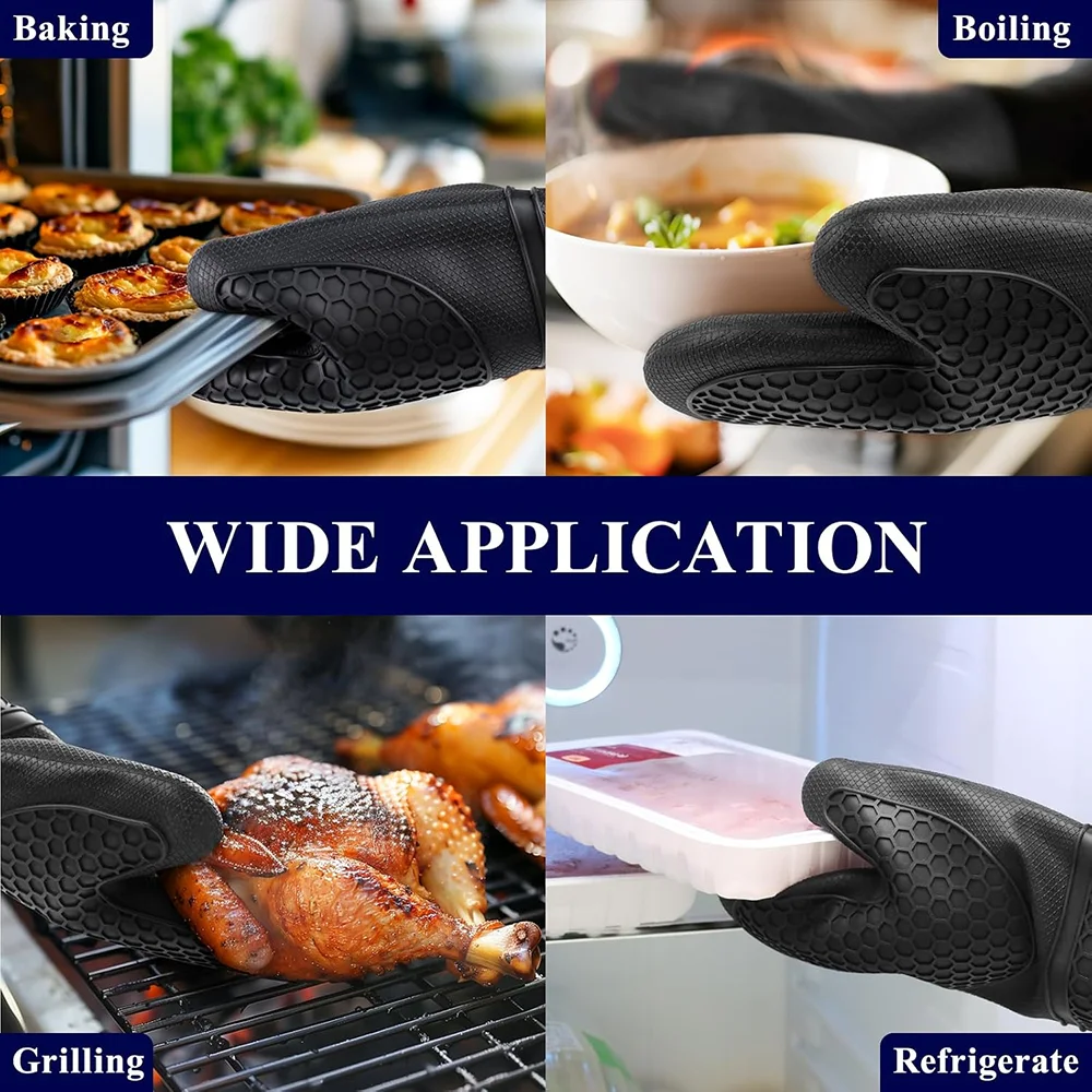1/2pcs Silicone Oven Mitts Ultra Heat Resistant up to 500°F - Oven Mitts with Thick Cotton Liner -Non-Slip Resistant Pot Holders