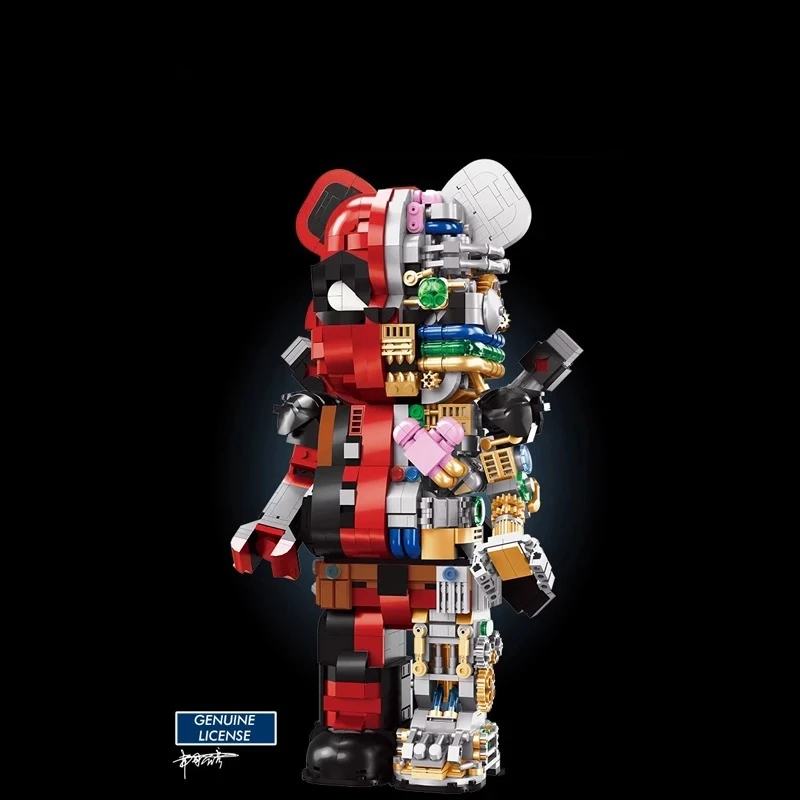 

Красный механический медведь из строительных блоков, фигурки персонажей из фильмов, модель из кирпичиков, украшение для дома, декор для рабочего стола, креативные игрушки, подарки для взрослых