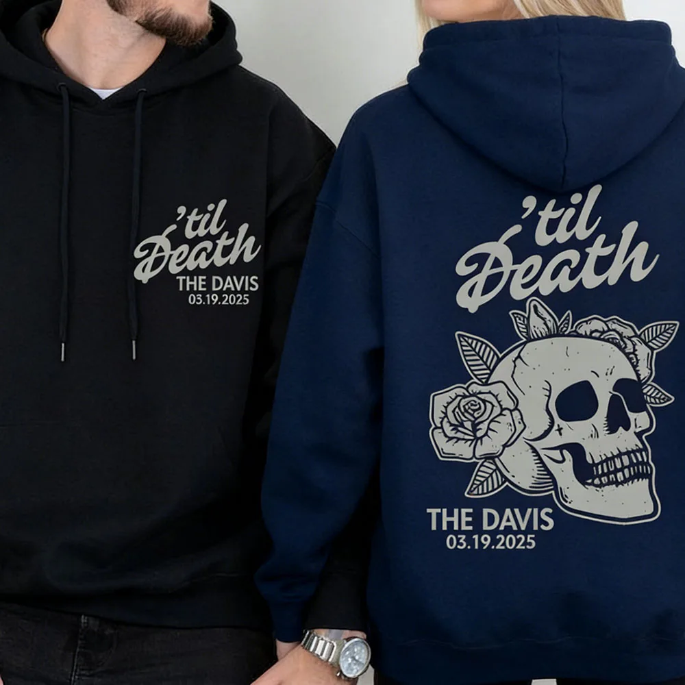 เสื้อฮู้ดคู่รักลายโครงกระดูกแบบกำหนดเองได้ พร้อมชื่อและวันที่ส่วนตัว ของขวัญวันครบรอบที่ดีที่สุดสำหรับคู่รัก