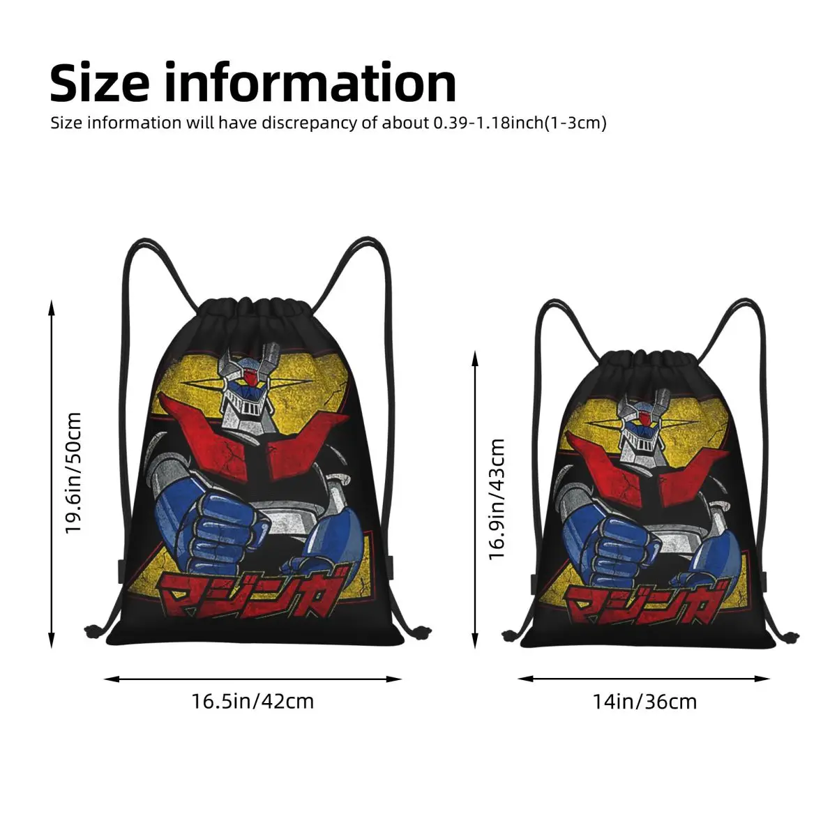 Mazinger Z, Vintage Style Backpacks Casual Portable Drawstring Bags Sports Bag Book Bags For Man Woman School